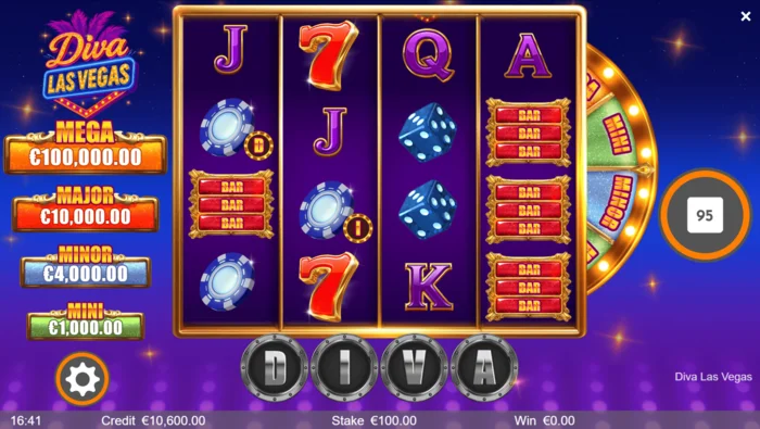 Diva Las Vegas – pagrindinis ekranas su 4x4 ritėmis